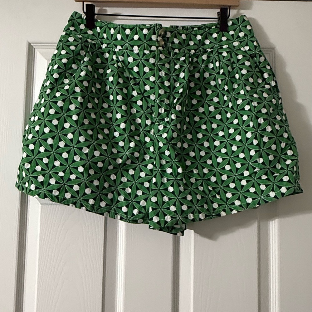 Maeve Anthropologie Poplin City Shorts Green Mod Print Womens Size 12 - Picture 4 of 11